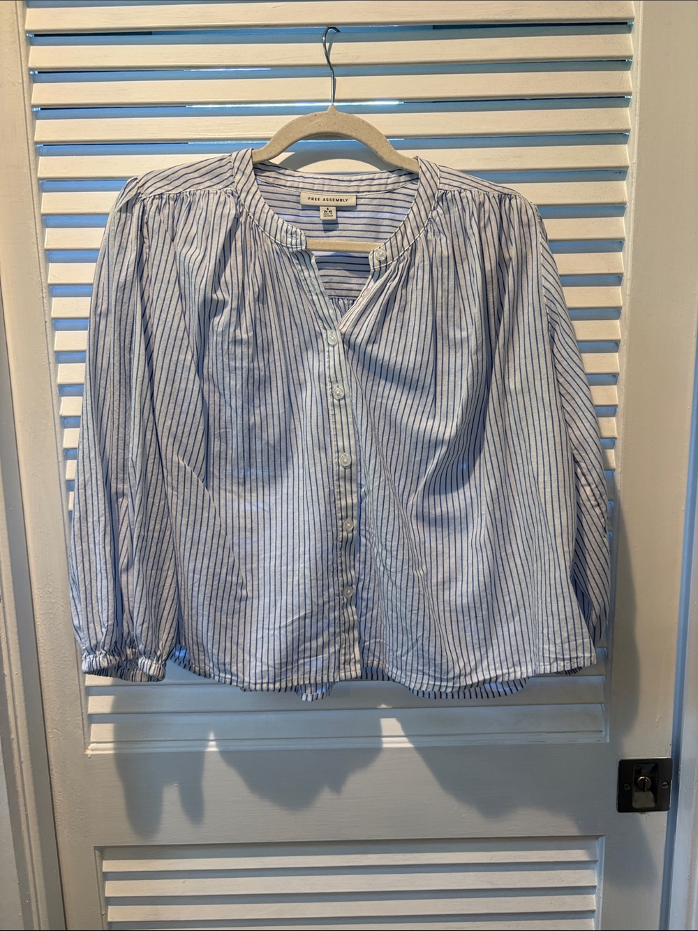 Free Assembly blue and white striped button down blouse
